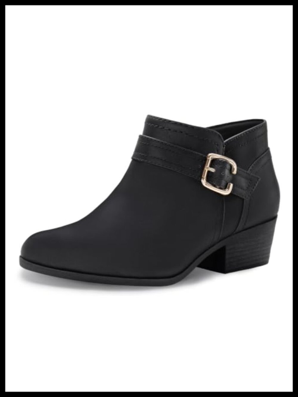 PU Leather Chunky Block Heel Ankle Boots Pointed Toe Zip Booties